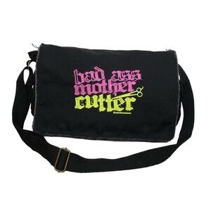 Authentic Pigment Cotton Raw Detail Black Denim Snap Closure Messenger Bag